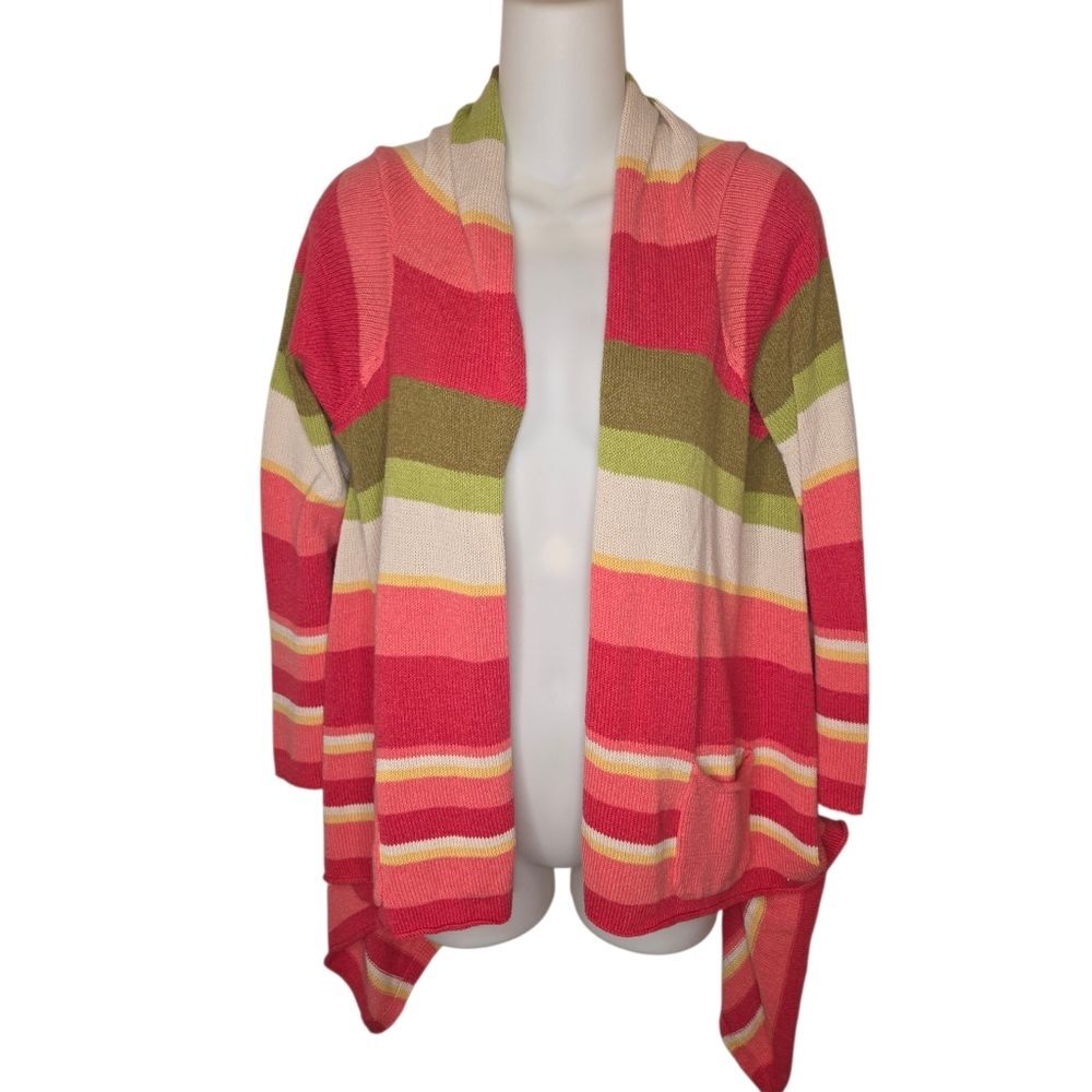 J. Jill Multi Stripe Drape Open Front Cardigan Sweater Size Medium Cotton Blend